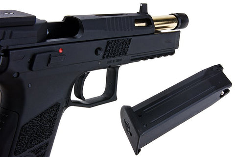 KJ Works P-09 Green Gas Airsoft Pistol (Optics Ready) - Black (Threaded Outer Barrel)