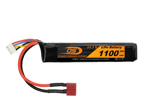 11.1V 1100mA (30C) LiPO 短棒电池，带 DEANS 插头