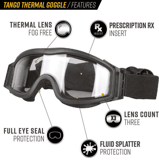 Valken Tango Thermal Goggles with 3 lenses and prescription insert and pouch