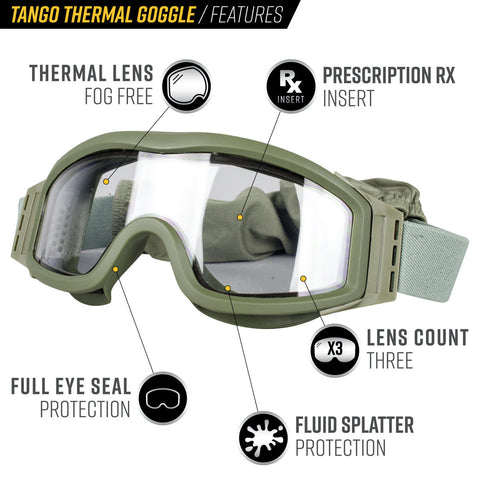 Valken Tango Thermal Goggles with 3 lenses and prescription insert and pouch
